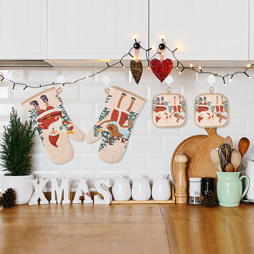 5Pcs Christmas Oven Mitts and Pot Holders Sets, Heat Resistant Oven Gloves, Christmas Kitchen Decor for Kitchen Cooking Baking Grill Baking BBQ and Accessories