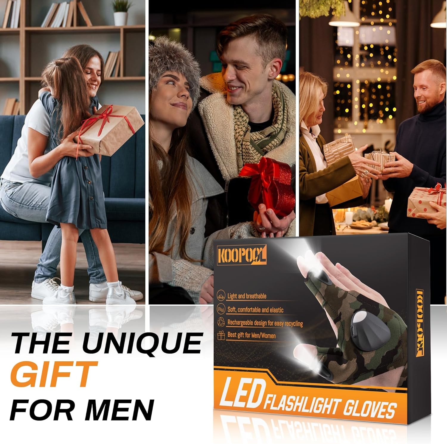 LED Gloves, Flashlight Gloves Christmas Gifts for Men Who Have Everything, Cool Gadgets for Fishing, Hunting, Camping, Techies