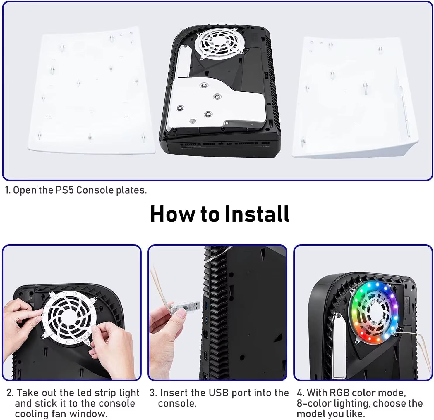 RGB LED Light Strip for PS5 Pro/Slim/Fat Original Console 8 Colors 400+Effects DIY Decoration Gaming Atmosphere Lights for PS5