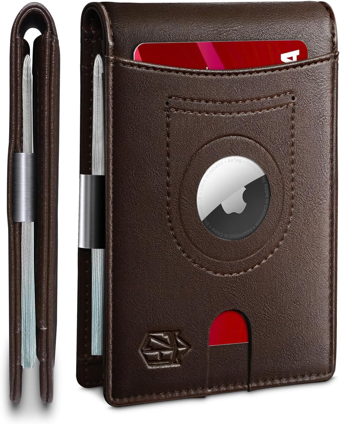 Men'S Wallets Airtag Holder Slim Rfid Leather with Gift Box