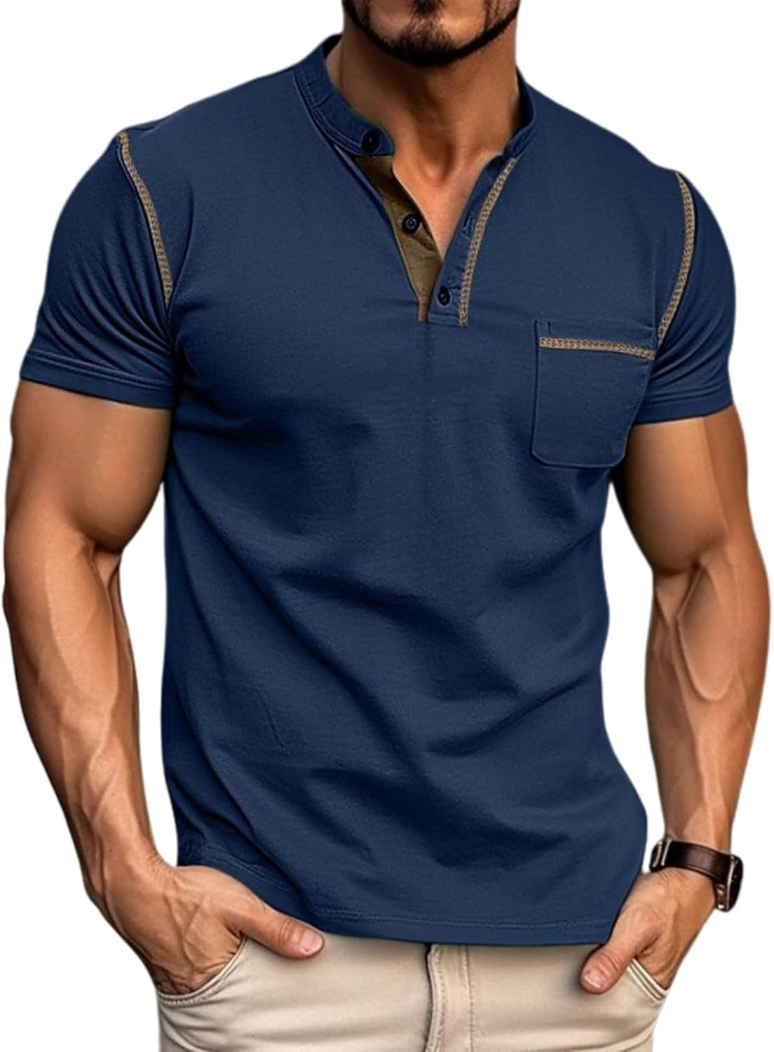 Men'S Henley Shirts Short Sleeve Casual Lightweight Slim Fit Basic Button T-Shirt with Pocket