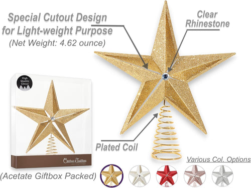 10 Inch Large Filigree Gold Glittered Christmas Star Tree Topper Star for Large Tree 6 Feet-8 Feet Tall/Home Decor Ornaments (Gold)