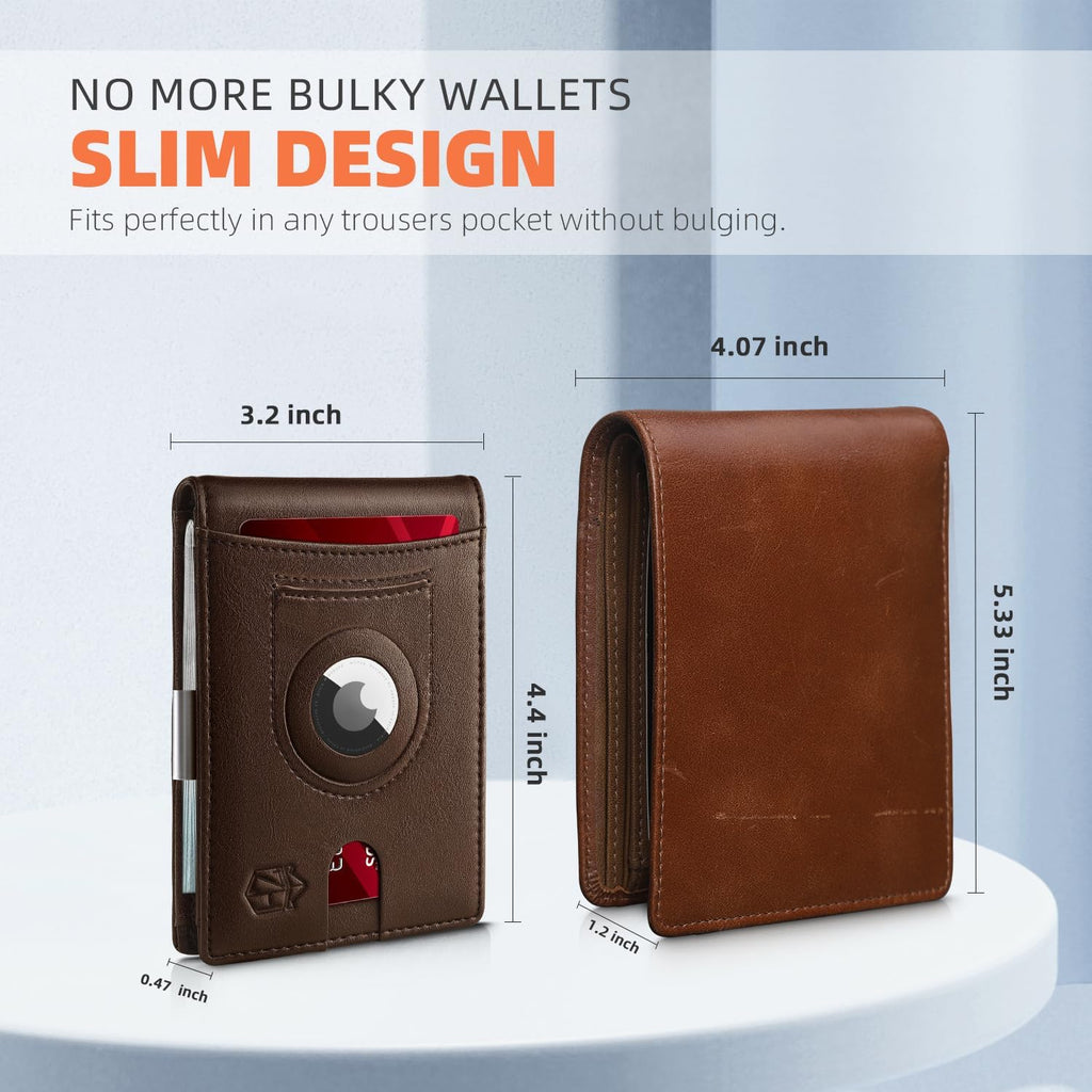 Men'S Wallets Airtag Holder Slim Rfid Leather with Gift Box