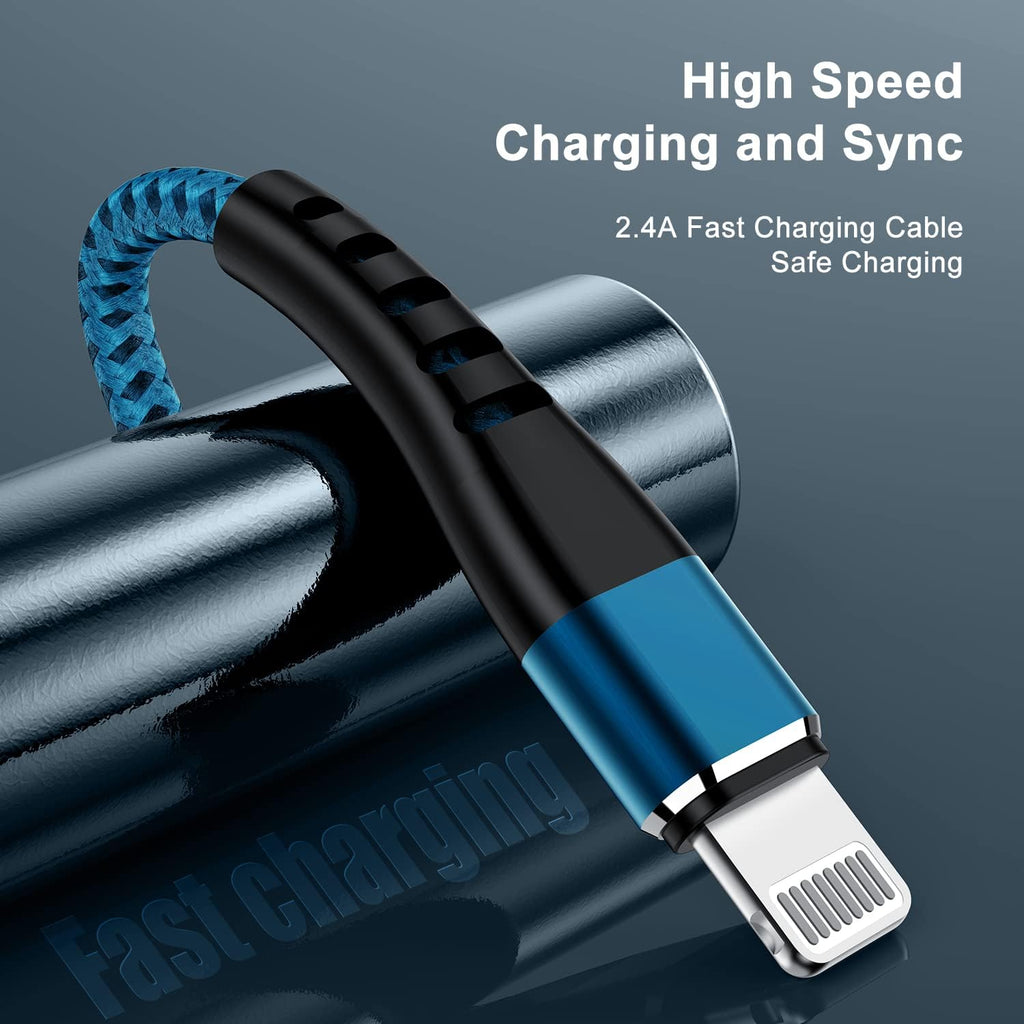 2Pack for Iphone Charger Cord 3FT, Lighting Cable 3 Feet to USB Charging Cable, Nylon Braided Charging Cord 3 Foot Compatible with Iphone 14 13 12 11 X XS XR Pad - Blue
