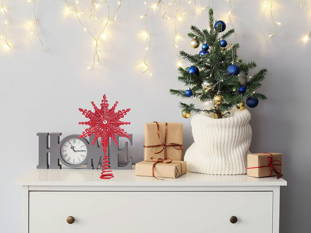 8 Inch Red Glittered Filigree Christmas Star Tree Topper Star/Home Décor Ornaments (Red)