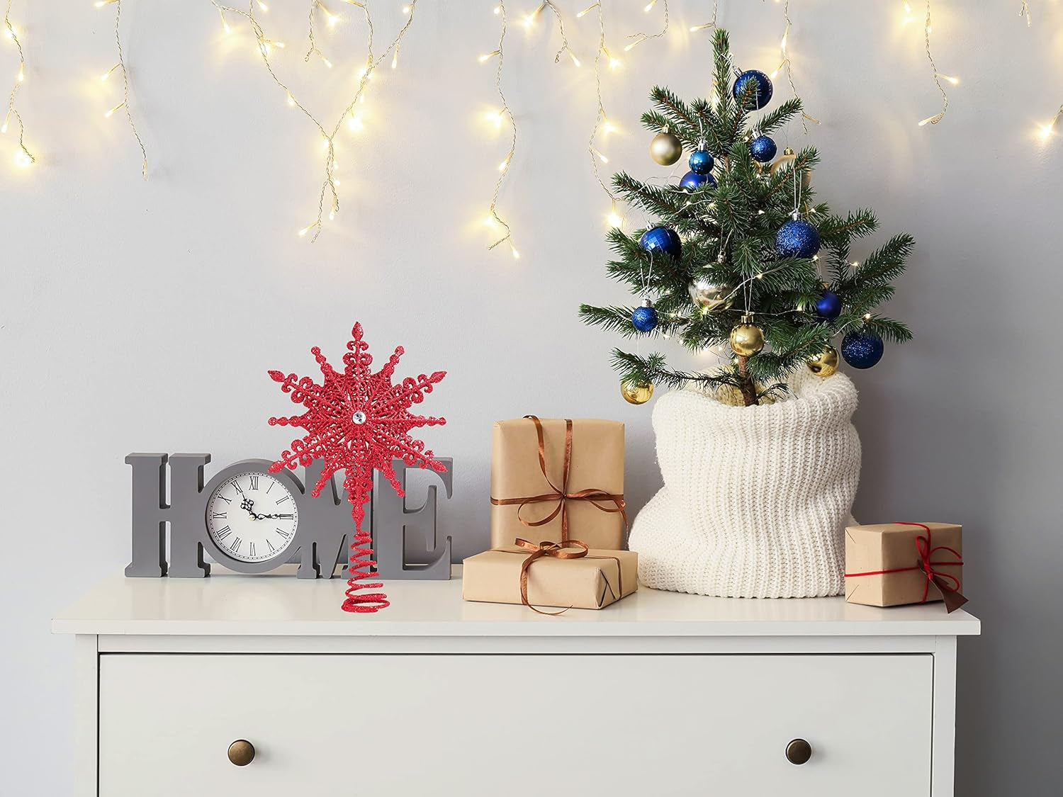 8 Inch Red Glittered Filigree Christmas Star Tree Topper Star/Home Décor Ornaments (Red)