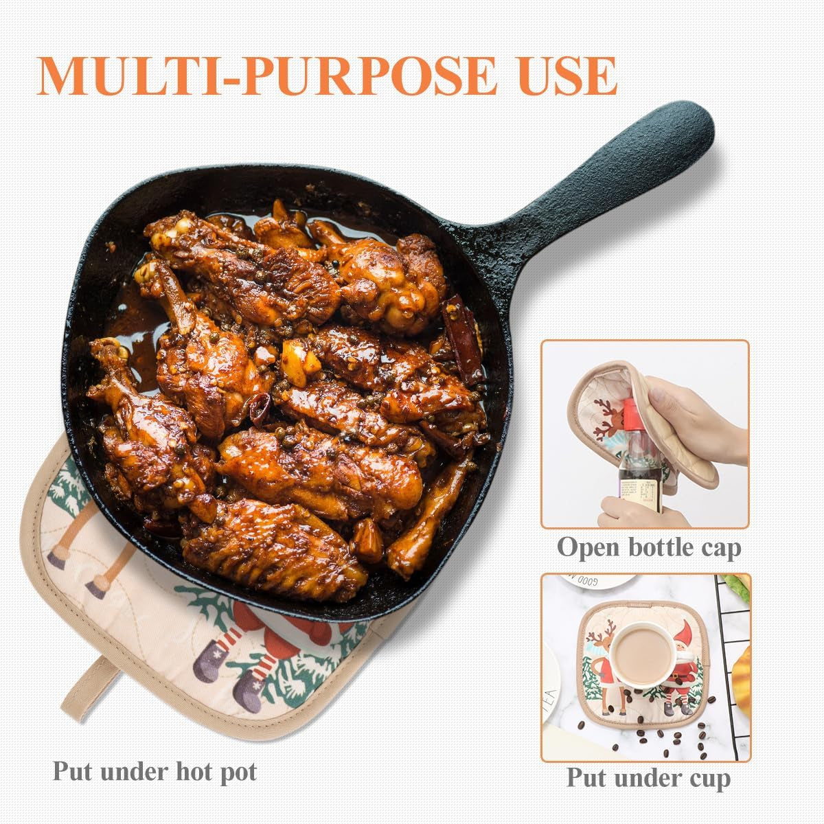 5Pcs Christmas Oven Mitts and Pot Holders Sets, Heat Resistant Oven Gloves, Christmas Kitchen Decor for Kitchen Cooking Baking Grill Baking BBQ and Accessories