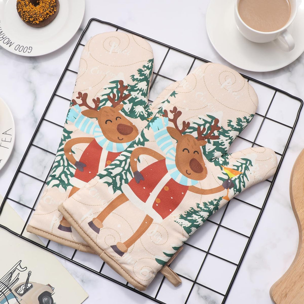 5Pcs Christmas Oven Mitts and Pot Holders Sets, Heat Resistant Oven Gloves, Christmas Kitchen Decor for Kitchen Cooking Baking Grill Baking BBQ and Accessories