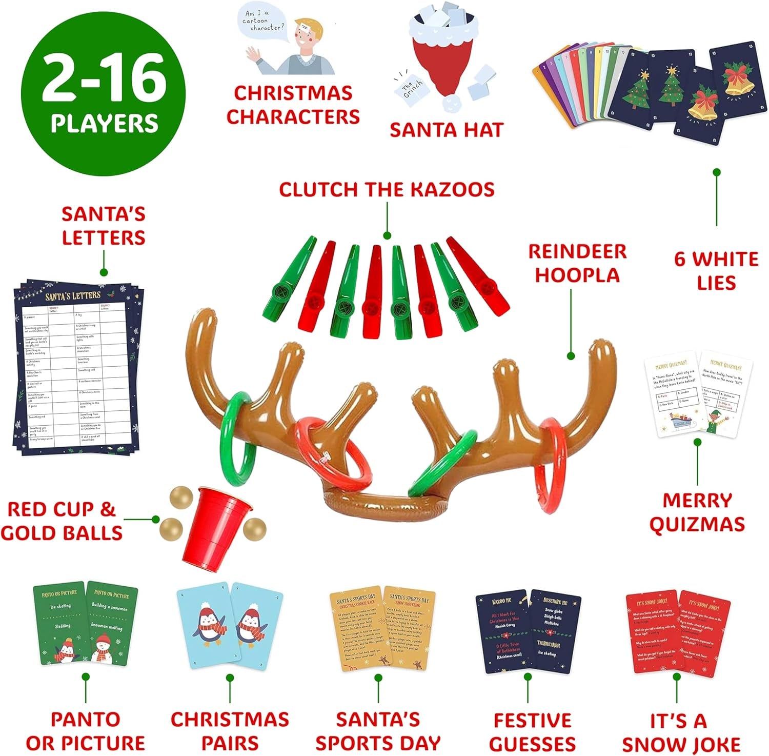 12 Games of Christmas - Family Game Night Pack for Kids and Teens - Hilarious Christmas Party Games for Adults and Family Party - Complete Entertainment Package - Multicolor