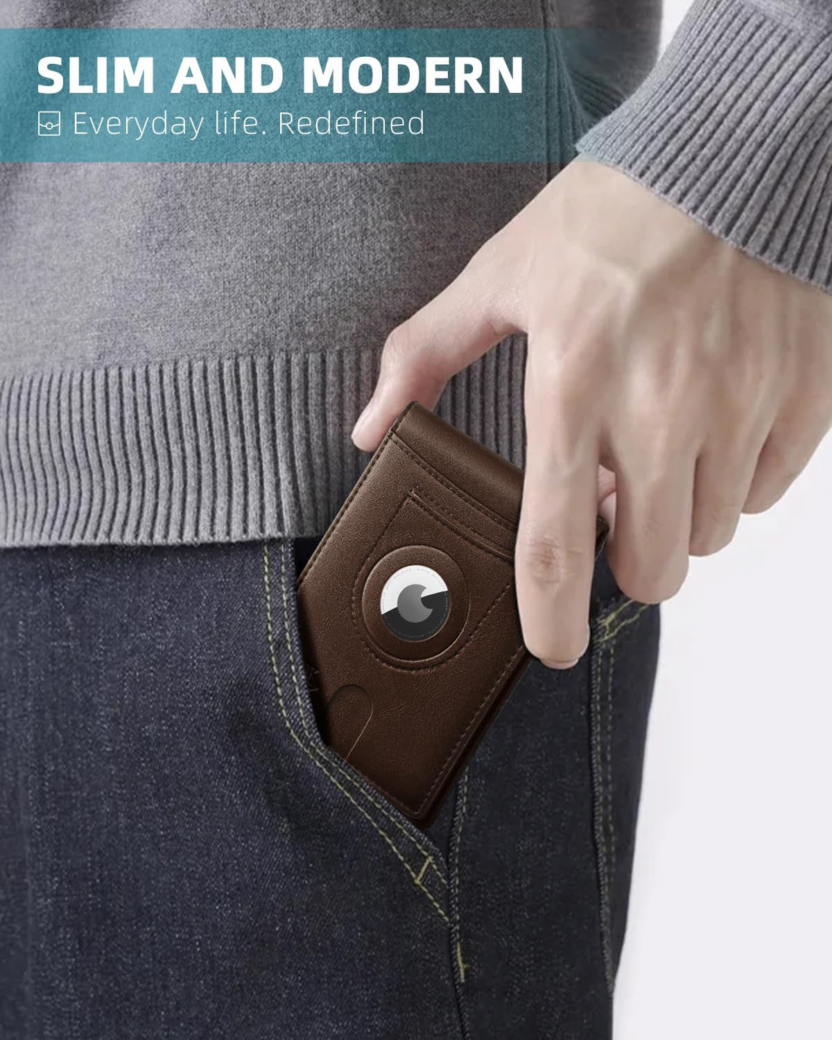 Men'S Wallets Airtag Holder Slim Rfid Leather with Gift Box