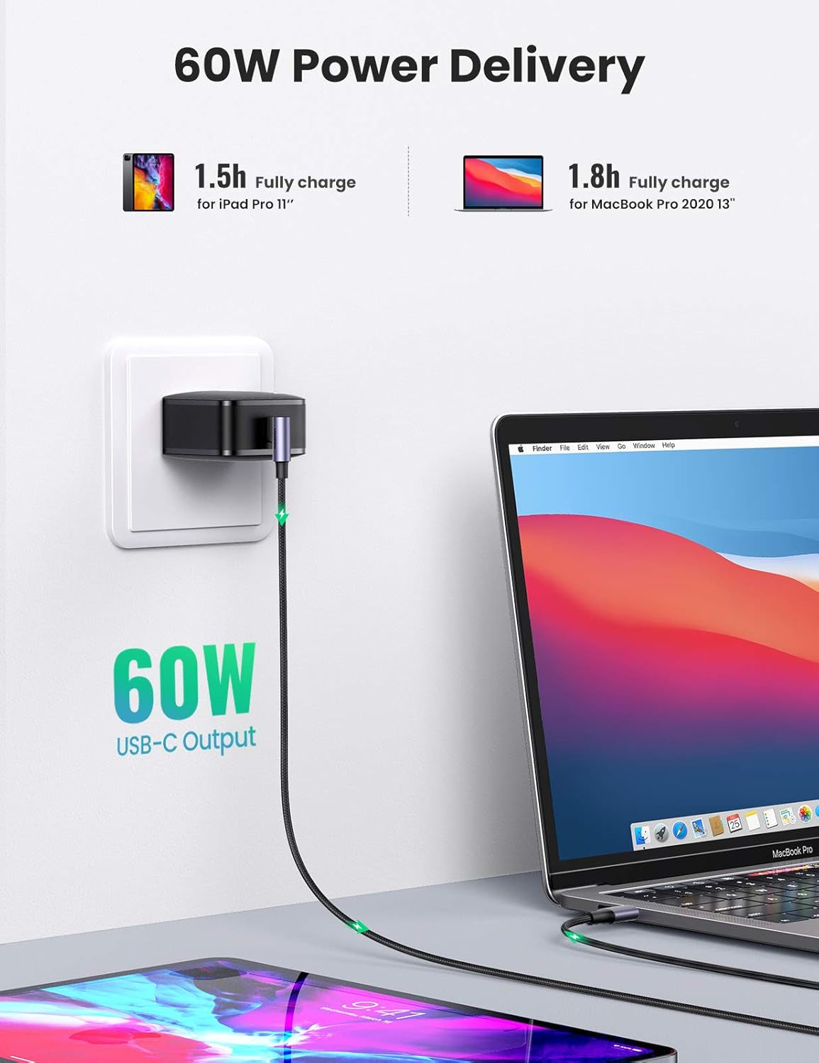 Right Angle USB C Cable 6.6FT 2-Pack, 60W USB C to USB C Cable 90 Degree Type C Cable for Iphone 17/16, Macbook Pro/Air, Ipad Pro 2022/Air 5/Mini 6, Galaxy S25/S24/S23, Pixel 10/9, Switch