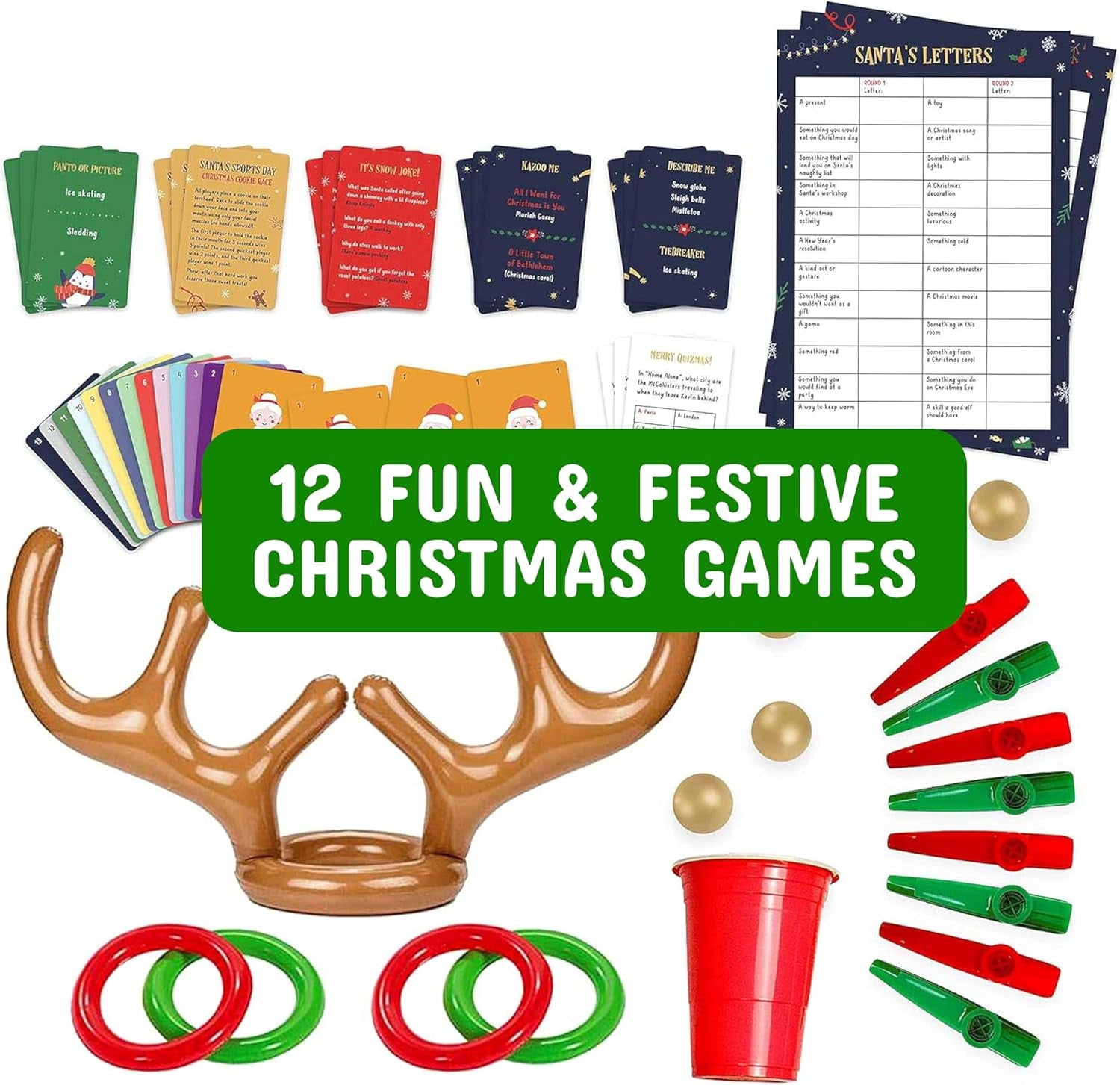 12 Games of Christmas - Family Game Night Pack for Kids and Teens - Hilarious Christmas Party Games for Adults and Family Party - Complete Entertainment Package - Multicolor