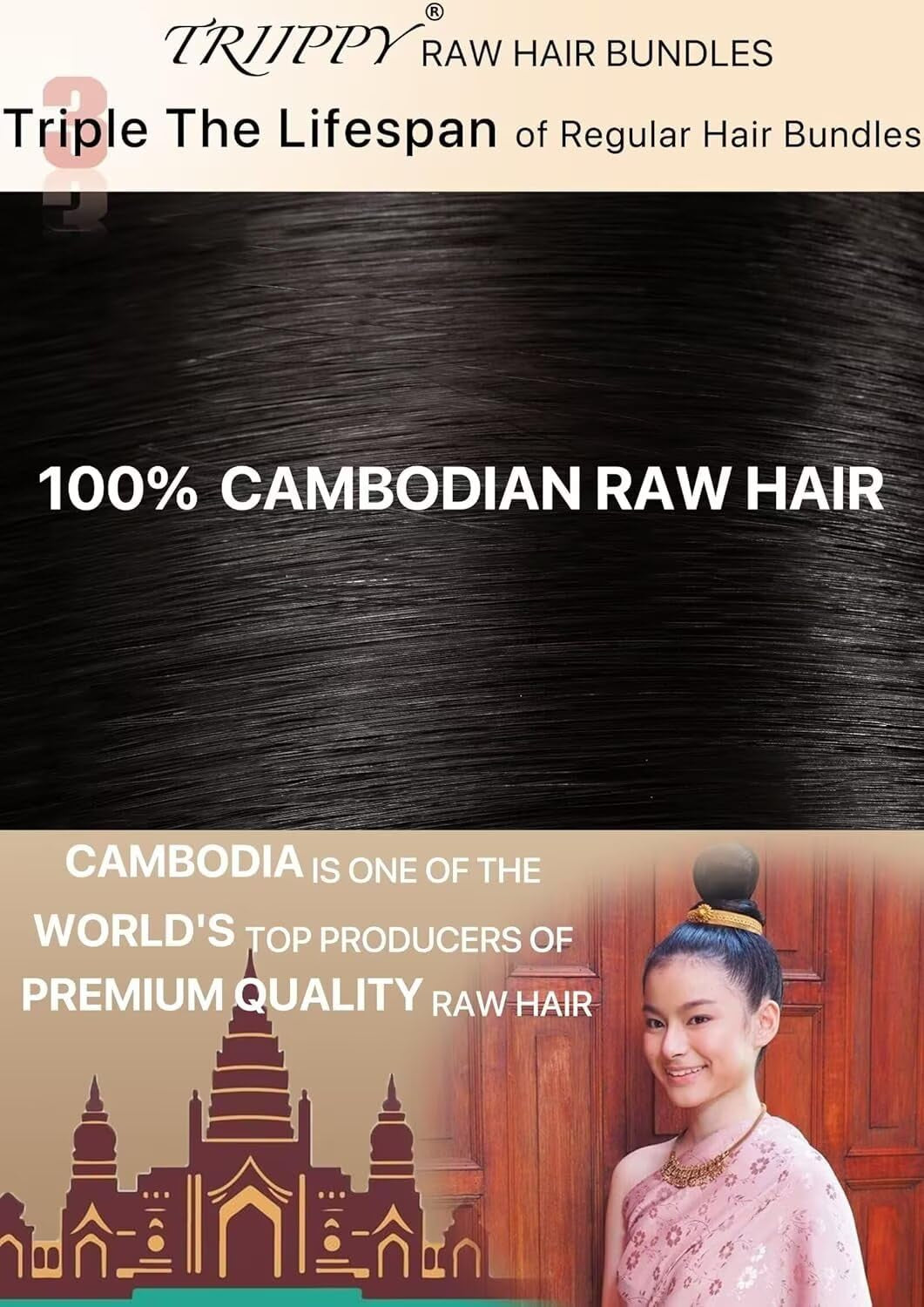 Straight Bundles Human Hair,100% Raw Cambodian Hair Sew in Weave Single Bundle,Triple the Lifespan over Regular Virgin Hair Bundle,No.1 Raw Hair Brand on Amazon(18 Inch,Natural Color)