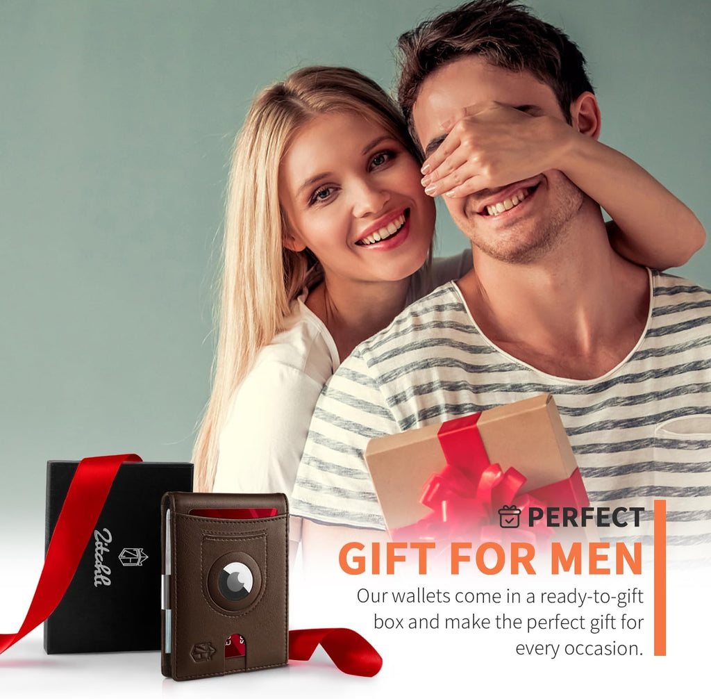 Men'S Wallets Airtag Holder Slim Rfid Leather with Gift Box