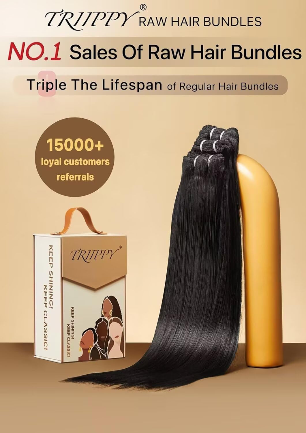 Straight Bundles Human Hair,100% Raw Cambodian Hair Sew in Weave Single Bundle,Triple the Lifespan over Regular Virgin Hair Bundle,No.1 Raw Hair Brand on Amazon(18 Inch,Natural Color)