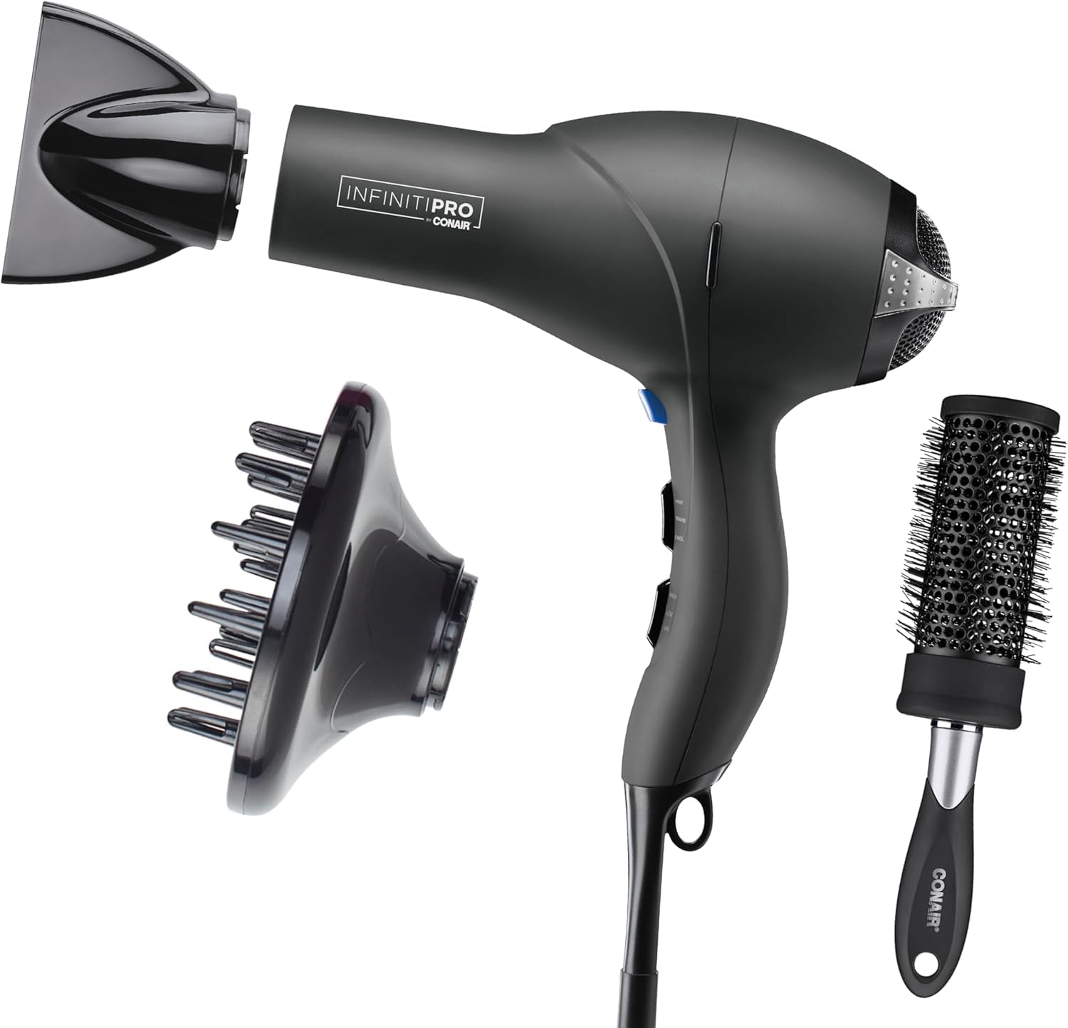 Infiniti PRO  Hair Dryer with Diffuser, Professional AC Motor, Tourmaline Ceramic Technology Blow Dryer, Includes Concentrator and Blowout Brush, Amazon Exclusive, Gray