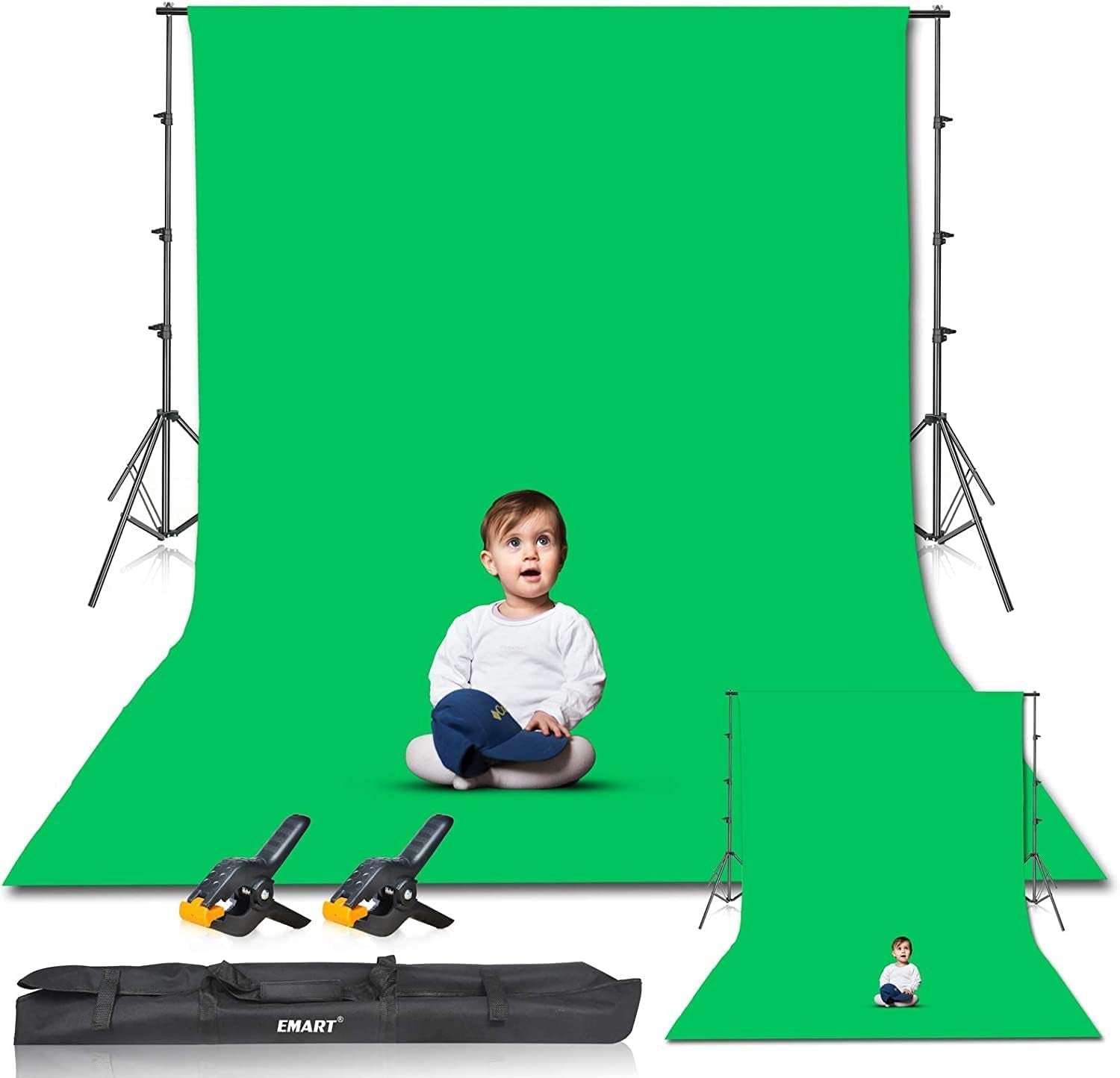8.5 X 10Ft Green Screen Backdrop Kit with Tripod Stand, Photography Background Support System with 10 X12Ft 100% Cotton Muslin Chromakey Curtain for Photo Studio, Video Shooting, Live Streaming