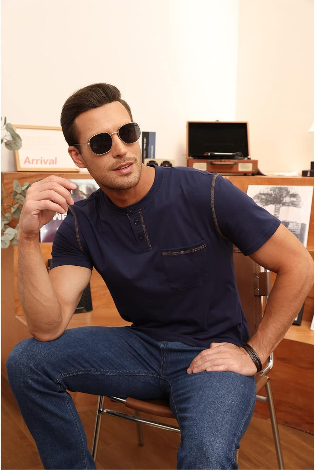 Men'S Henley Shirts Short Sleeve Casual Lightweight Slim Fit Basic Button T-Shirt with Pocket