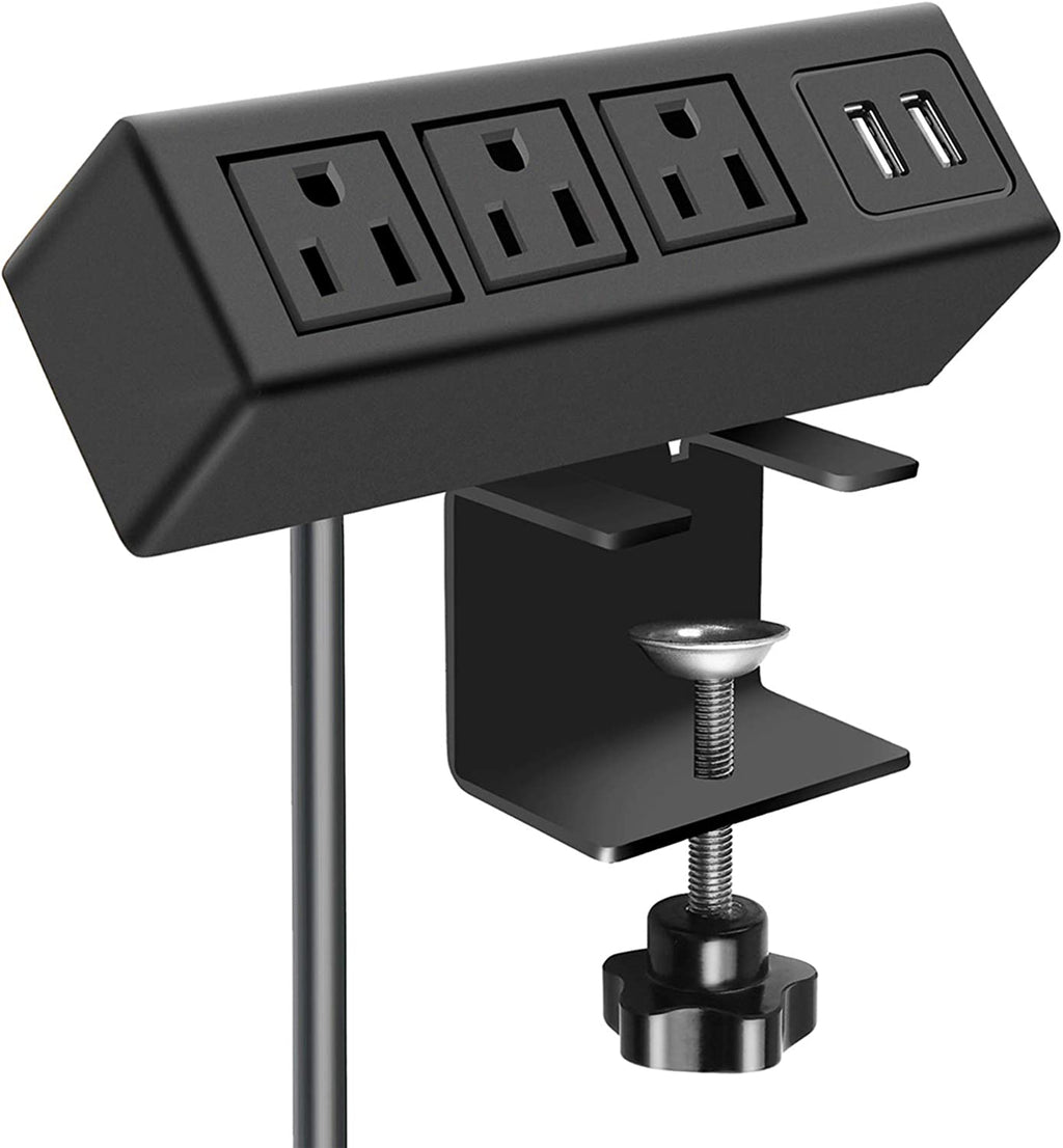 3 Outlet Desk Clamp Power Strip with USB Ports, Desktop Power Strip Surge Protector 1200J. Table Mount Charging Power Station, on Edge Power Outlet 125V 12A 1500W.