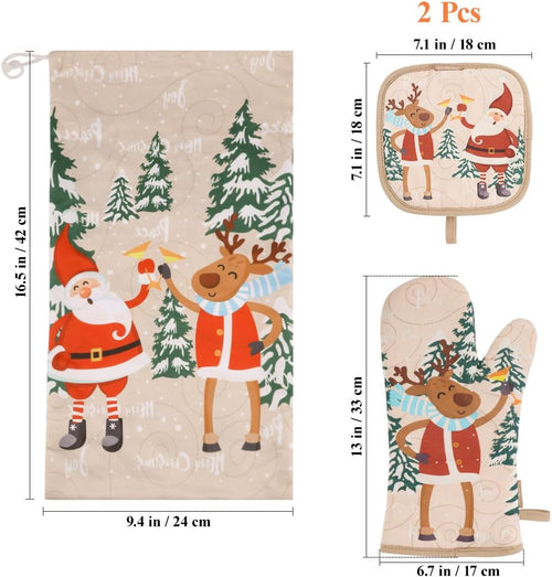 5Pcs Christmas Oven Mitts and Pot Holders Sets, Heat Resistant Oven Gloves, Christmas Kitchen Decor for Kitchen Cooking Baking Grill Baking BBQ and Accessories