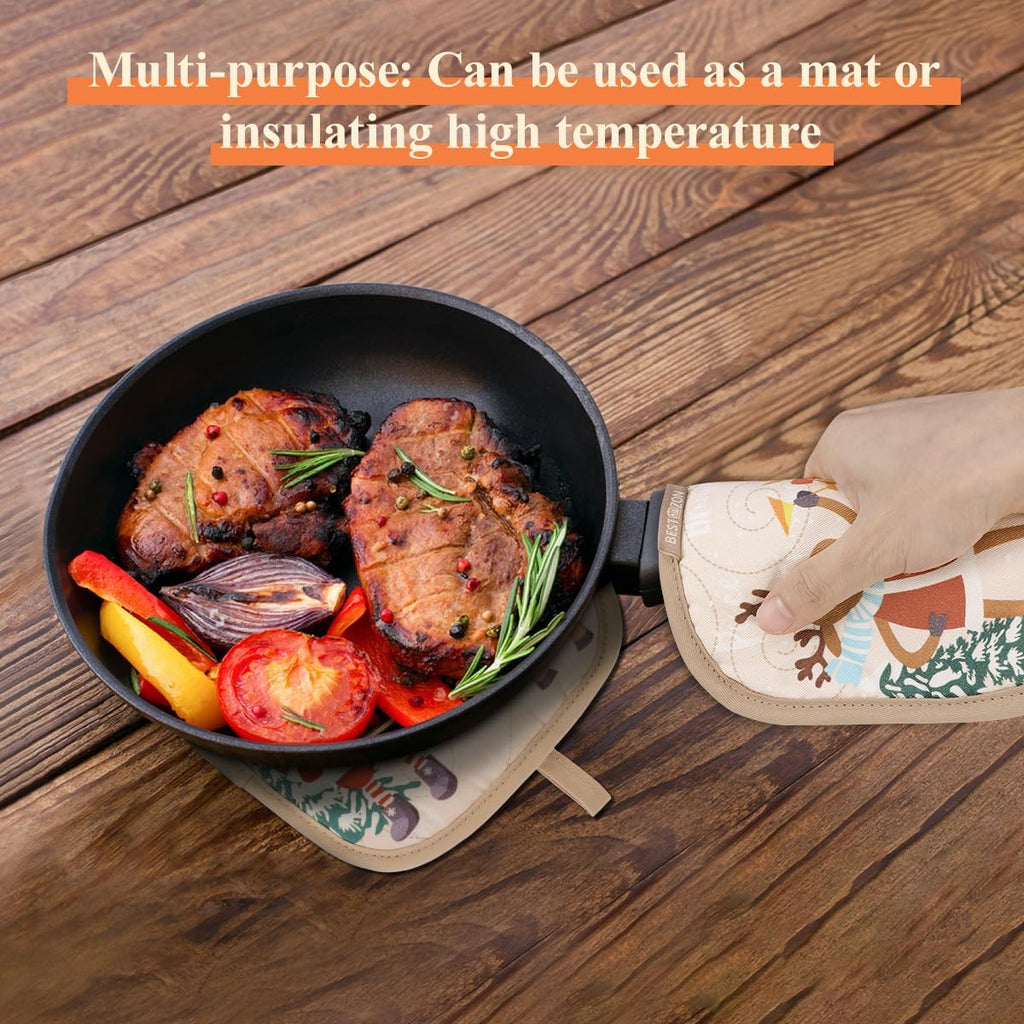 5Pcs Christmas Oven Mitts and Pot Holders Sets, Heat Resistant Oven Gloves, Christmas Kitchen Decor for Kitchen Cooking Baking Grill Baking BBQ and Accessories